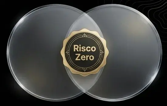 Selo dourado Risco Zero na interseção de dois círculos de vidro